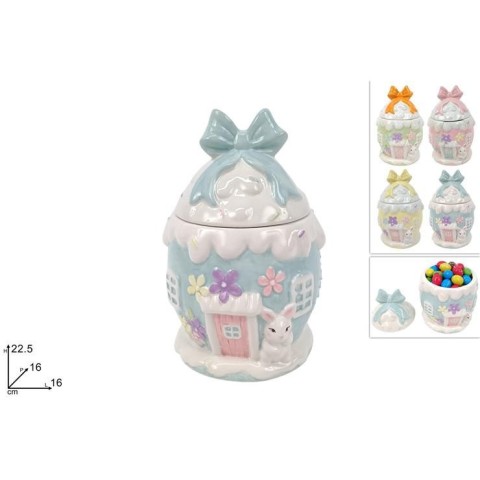 BARATTOLO UOVO CERAMICA CON SCENARIO PASQUALE 4 COLORI